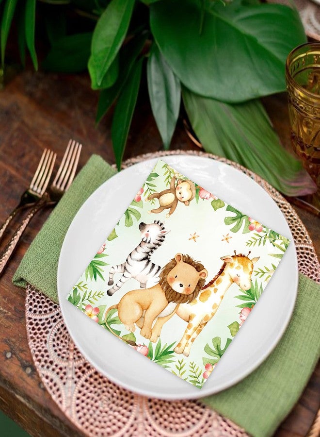 Ysqool 20-Pack Jungle Safari Animal Napkins, 6.5 x 6.5 In Disposable Paper Napkins for Party, Cute Wildlife Safari Theme Dinner Napkins for Wild One Party, Baby Shower, and Birthday Decorations - Image 4